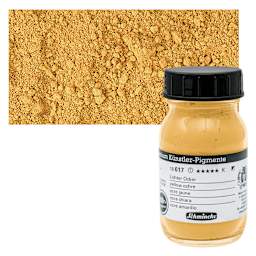 Schmincke Pigment - Yellow Ochre, 100 ml Jar and swatch
