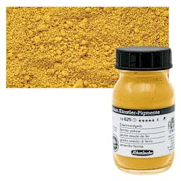 Schmincke Pigment - Ferrite Yellow, 100 ml Jar and swatch