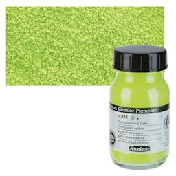 Schmincke Pigment - Fluorescent Yellow, 100 ml Jar and swatch