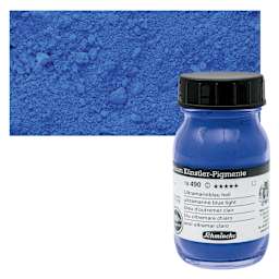 Schmincke Pigment - Ultramarine Blue Light, 100 ml Jar and swatch
