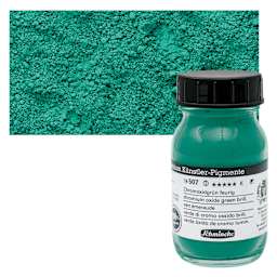 Schmincke Pigment - Chromium Oxide Green Brilliant, 100 ml Jar and swatch