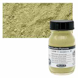 Schmincke Pigment - Bohemian Green Earth, 100 ml Jar and swatch