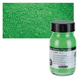 Schmincke Pigment - Fluorescent Green, 100 ml Jar and swatch