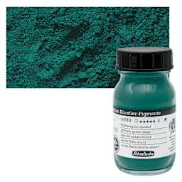Schmincke Pigment - Phthalo Green Deep, 100 ml Jar and swatch