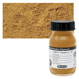 Schmincke Pigment - Gold Ochre, 100 ml Jar and swatch