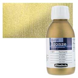 Schmincke Acrylic Bronze Paint - Rich Gold, 150 ml bottle and swatch