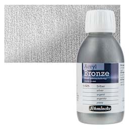 Schmincke Acrylic Bronze Paint - Silver, 150 ml bottle and swatch