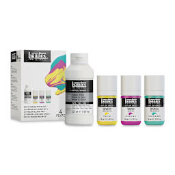 Liquitex Professional Soft Body Acrylics - Set of 3 with Matte Pouring Medium, Assorted Colors, Bottles (Shown in and out of packaging)