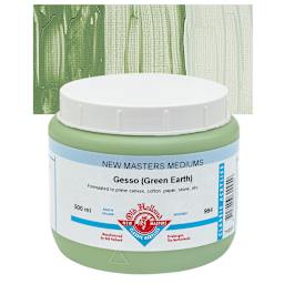 Old Holland New Masters Acrylic Gesso - Green Earth Transparent, 500 ml jar and swatch