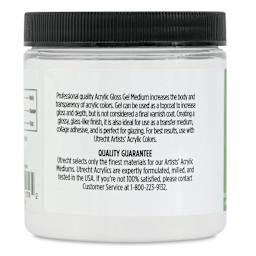 Utrecht Artists' Acrylic Gel Medium - Gloss Gel Medium, 8 oz jar side of jar