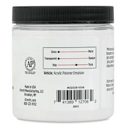 Utrecht Artists' Acrylic Gel Medium - Gloss Gel Medium, 8 oz jar back of jar