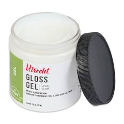 Utrecht Artists' Acrylic Gel Medium - Gloss Gel Medium, 8 oz jar with lid removed