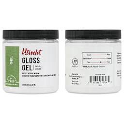 Utrecht Artists' Acrylic Gel Medium - Gloss Gel Medium, 8 oz jar, front and back