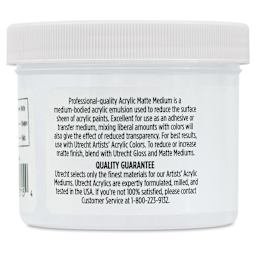 Utrecht Artists' Acrylic Fluid Medium - Matte Medium, 4 oz jar back