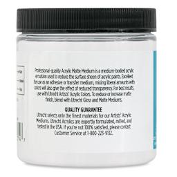 Utrecht Artists' Acrylic Fluid Medium - Matte Medium, 8 oz side of jar