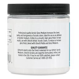 Utrecht Artists' Acrylic Fluid Medium - Gloss Medium, 8 oz side of jar