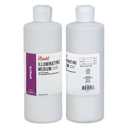 Utrecht Artists' Acrylic Illuminating Medium, front and side of bottle label