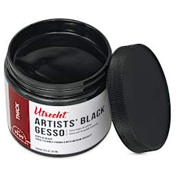 Utrecht Artists' Acrylic Gesso - Black, 16 oz open to show gesso