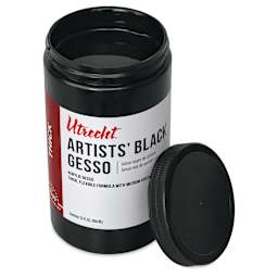 Utrecht Artists Acrylic Gesso - Black, 32 oz lid removed to show gesso
