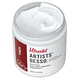 Utrecht Artists Acrylic Gesso - White, 8 oz open to show gesso