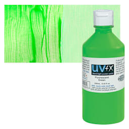 Tri-Art UVFX Black Light Poster Paint - Fluorescent Green, 250 ml bottle and swatch