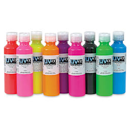Tri-Art UVFX Black Light Poster Paint - Several colors of 120 ml bottles shown