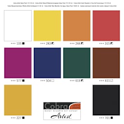 Cobra Artist Water Mixable Oil Paint - Set of 10, Value, 40 ml tubes, color chart