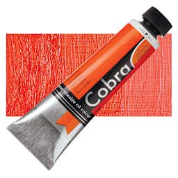 Royal Talens Cobra Water Mixable Oil Paint - Vermilion, 40 ml tube and swatch