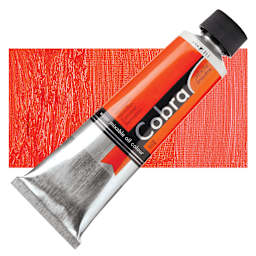 Royal Talens Cobra Water Mixable Oil Paint - Vermilion, 150 ml tube and swatch