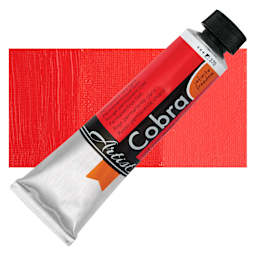 Cobra Artist Water Mixable Oil Paint - Permanent Red Light, 40 ml tube and swatch