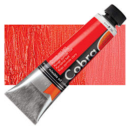 Royal Talens Cobra Water Mixable Oil Paint - Pyrrole Red Light, 40 ml tube and swatch