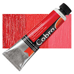 Royal Talens Cobra Water Mixable Oil Paint - Transparent Red Medium, 40 ml tube and swatch