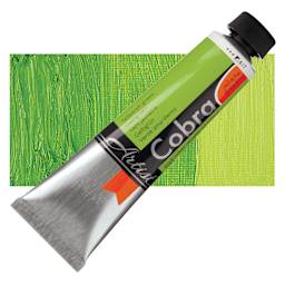 Royal Talens Cobra Water Mixable Oil Paint - Yellowish Green, 40 ml tube and swatch
