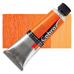 Royal Talens Cobra Water Mixable Oil Paint - Permanent Orange, 150 ml tube and swatch