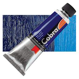 Royal Talens Cobra Water Mixable Oil Paint - Phthalo Blue, 150 ml tube and swatch