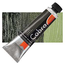 Royal Talens Cobra Water Mixable Oil Paint - Olive Green, 40 ml tube and swatch