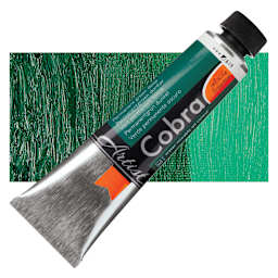 Royal Talens Cobra Water Mixable Oil Paint - Permanent Green Deep, 40 ml tube and swatch