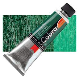 Royal Talens Cobra Water Mixable Oil Paint - Permanent Green Deep, 150 ml tube and swatch
