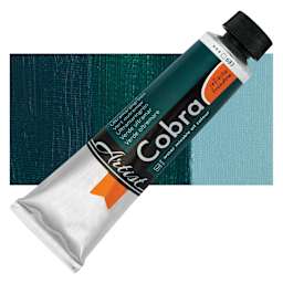Cobra Artist Water Mixable Oil Paint - Ultramarine Green, 40 ml tube and swatch