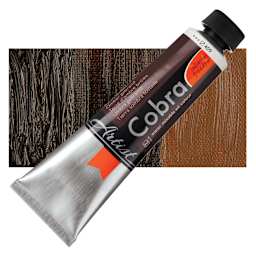 Royal Talens Cobra Water Mixable Oil Paint - Burnt Umber, 40 ml tube and swatch