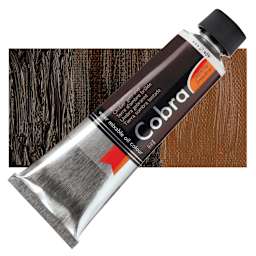 Royal Talens Cobra Water Mixable Oil Paint - Burnt Umber, 150 ml tube and swatch