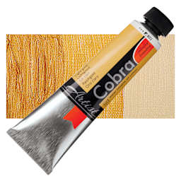 Royal Talens Cobra Water Mixable Oil Paint - Light Gold (Metallic), 40 ml tube and swatch