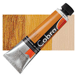 Royal Talens Cobra Water Mixable Oil Paint - Deep Gold (Metallic), 40 ml tube and swatch