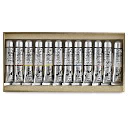 Holbein Vernét Superior Artists' Oil Paint Set - Set of 12 colors shown in open tray