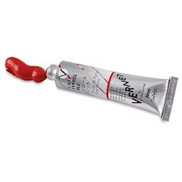 Holbein Vernét Superior Artists' Oil Paints - Pyrrol Red tube open with some paint squeezed out