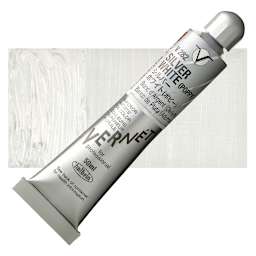 Holbein Vernét Superior Artists' Oil Paint - Silver White Flake (Poppy), 50 ml tube and swatch