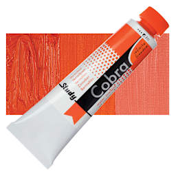 Royal Talens Cobra Study Water Mixable Oil Paint - Vermilion, 40 ml tube and swatch