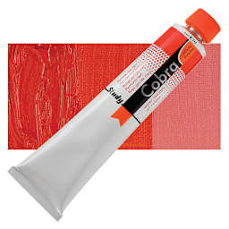 Royal Talens Cobra Study Water Mixable Oil Paint - Pyrrole Red Light, 200 ml tube and swatch