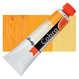 Royal Talens Cobra Study Water Mixable Oil Paint - Permanent Yellow Deep, 40 ml tube and swatch