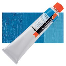 Royal Talens Cobra Study Water Mixable Oil Paint - Primary Cyan, 200 ml tube and swatch